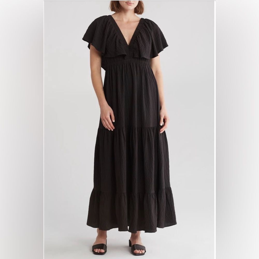 Mila Mae NWT Flutter Sleeve Tiered Maxi Dress Black  L